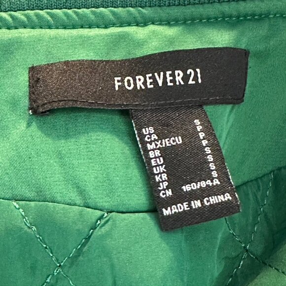 FOREVER 21 Jacket Cropped Varsity Letterman Baseball Bomber Sports Green Ivory S - Picture 13 of 15